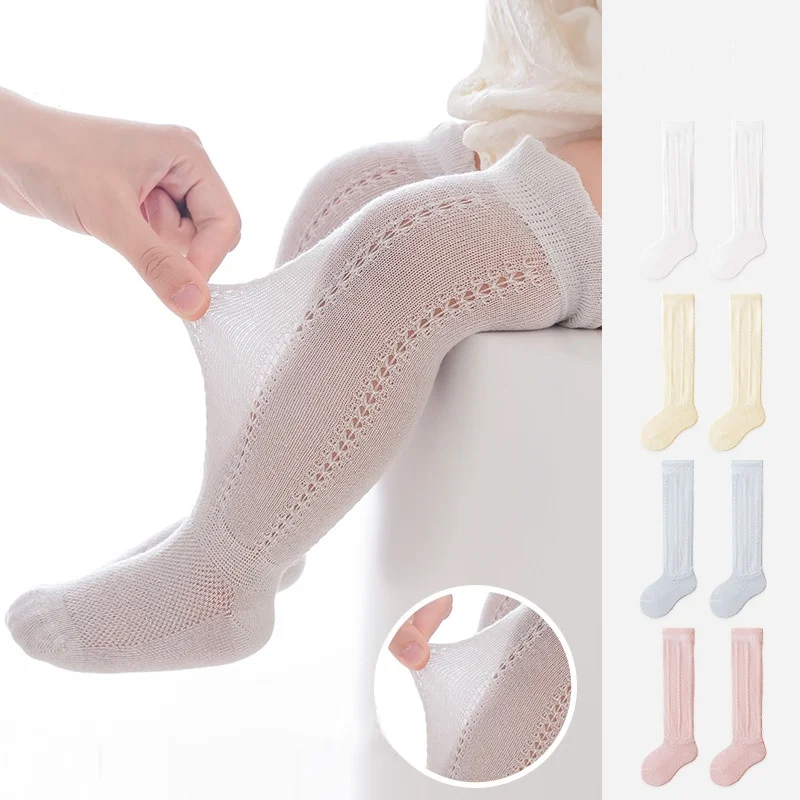0-2Years Neugeborenen Baby Heraus Lange Socken Atmungsaktive Mesh Baumwolle Prinzessin Knie Hohe Socke Sommer Dünne Socken Image