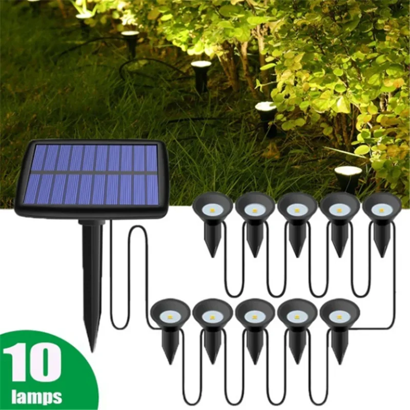 10-in-1-Solarleuchten, RGB-Wechsel-Rasen-Bodenlampe, IP65, wasserdicht, für den Außenbereich, Landschaftsstrahler, Gartendekoration, Außenleuchten