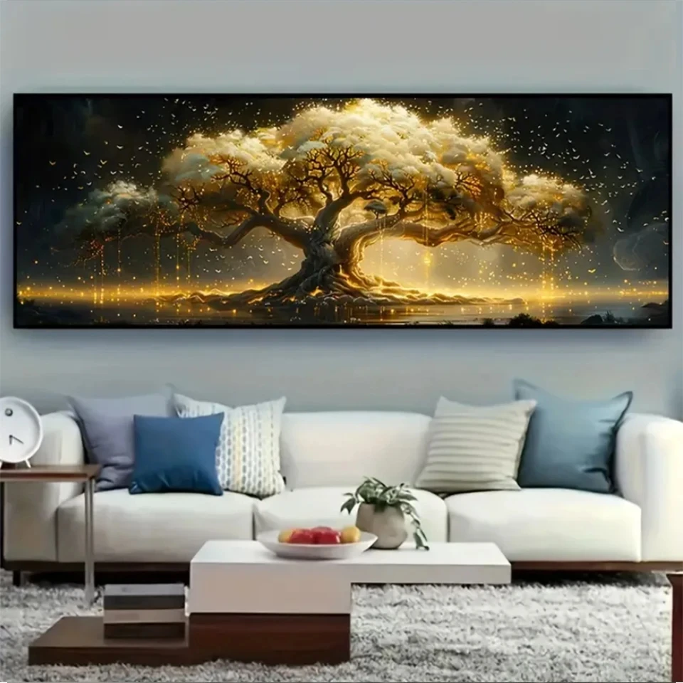 Extra Large Tree Of Life DIY Diamond Painting, Full Square And Round, Mosaic Embroidery Cross stitch Kits Gold Tree Home Decor Image