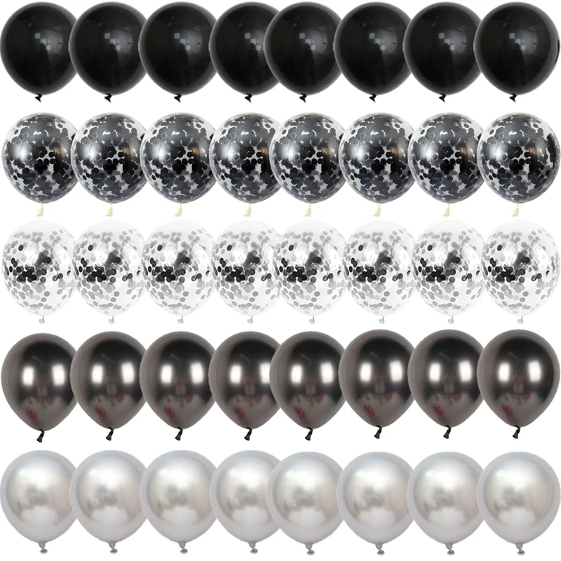 Schwarzer Metall-Latex-Konfetti-Ballon zum 30. 40. 50. Geburtstag, Dekoration, matt, Globos, Neujahr, Hochzeit, Geburtstag, Party, Babyparty-Dekoration Image