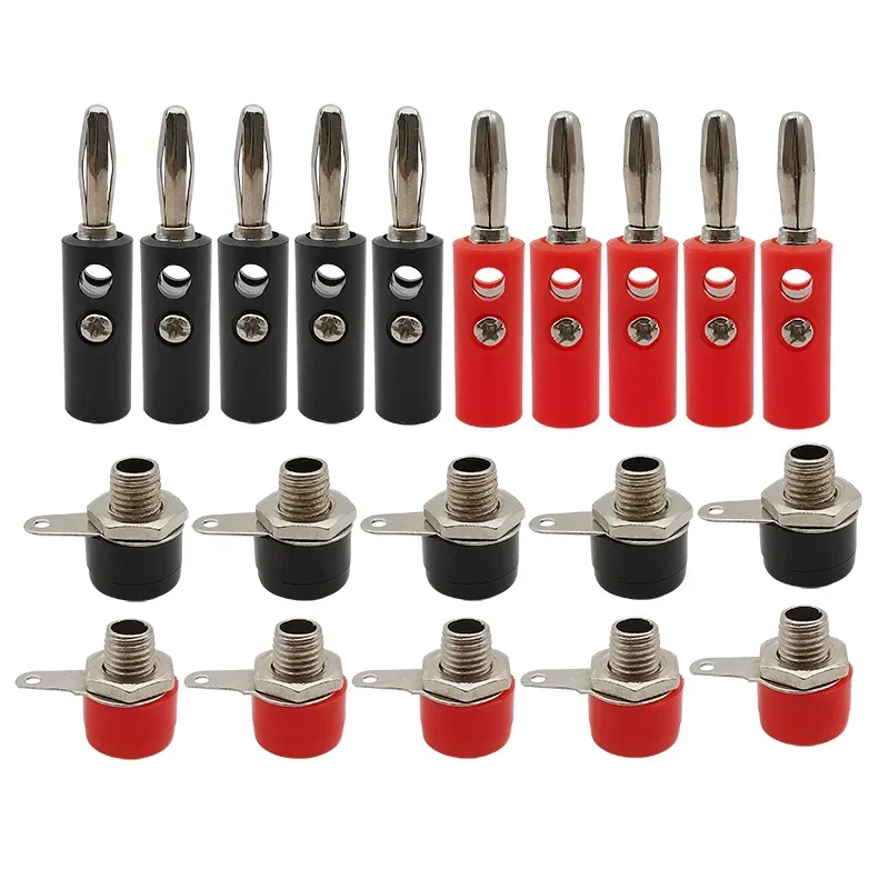10 Paar 4 mm Bananenstecker, männlich und weiblich, Bananenstecker, Panelmontage, Bananenbuchse, Anschlussstecker, Adapter, Rot, Schwarz Image