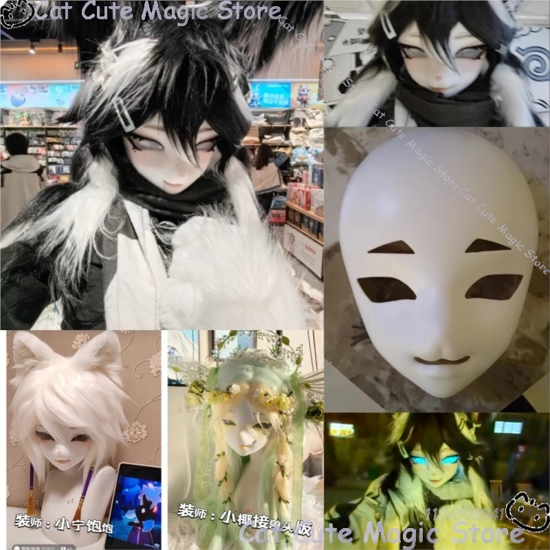 Coole Kig Pelzige Schädel Maske Fursuit Kigurumi Cosplay 3D Druck Fuchs Maske Frauen Männer Furred Kostüm Outfit Halloween Party Angepasst Image