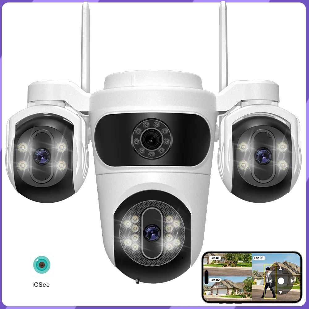WONSDAR WIFI Kamera Drei Bildschirme PTZ Kamera Menschliche Erkennung Sicherheit CCTV Überwachung HD Externe Dual Objektiv Kamera iCsee APP Image