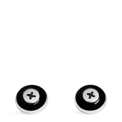 Babette Rhodium-Plated Enamel Button Cufflinks
