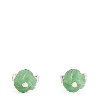 Tateossian Rhodium-Plated Aventurine Knot Cufflinks