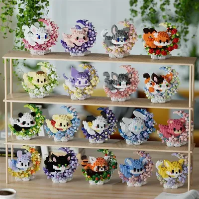 Flower Moon Animal Micro Building Blocks Sanrio Cinnamoroll Losto Panda Cat Dog Fox 3D Model Mini