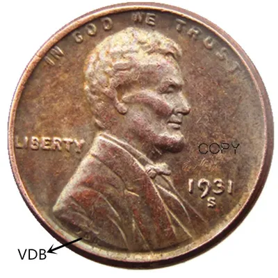 US 1931SVDB (The VDB On The Neckline)One Cent Copper Copy Coin