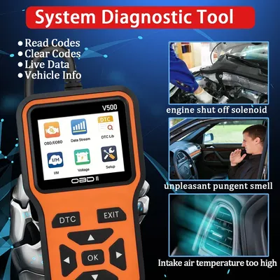 OBD2 Scanner V500 - Instant Code Reader & Voltage Check | Full System Diagnostics for OBDII/CAN Cars