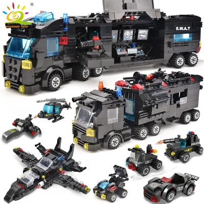 HUIQIBAO SWAT Police Station Truck Model Building Blocks City Machine Helicopter Car Figures Bricks