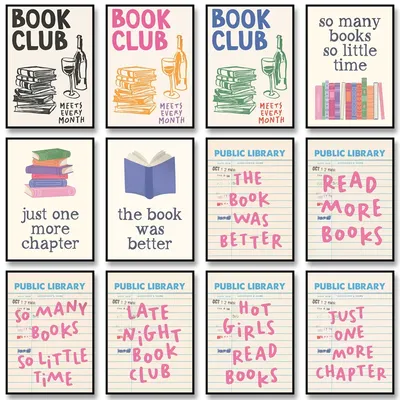 Book Lover Gallery Poster Book Club Decor Canvas Painting Eat Sleep Read Repeat Print Wall Art