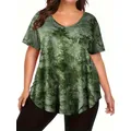 Elegante t-shirt con maniche a pipistrello taglie forti-t-shirt estiva girocollo Casual per donna-comoda, traspirante e morbida Plus Size C