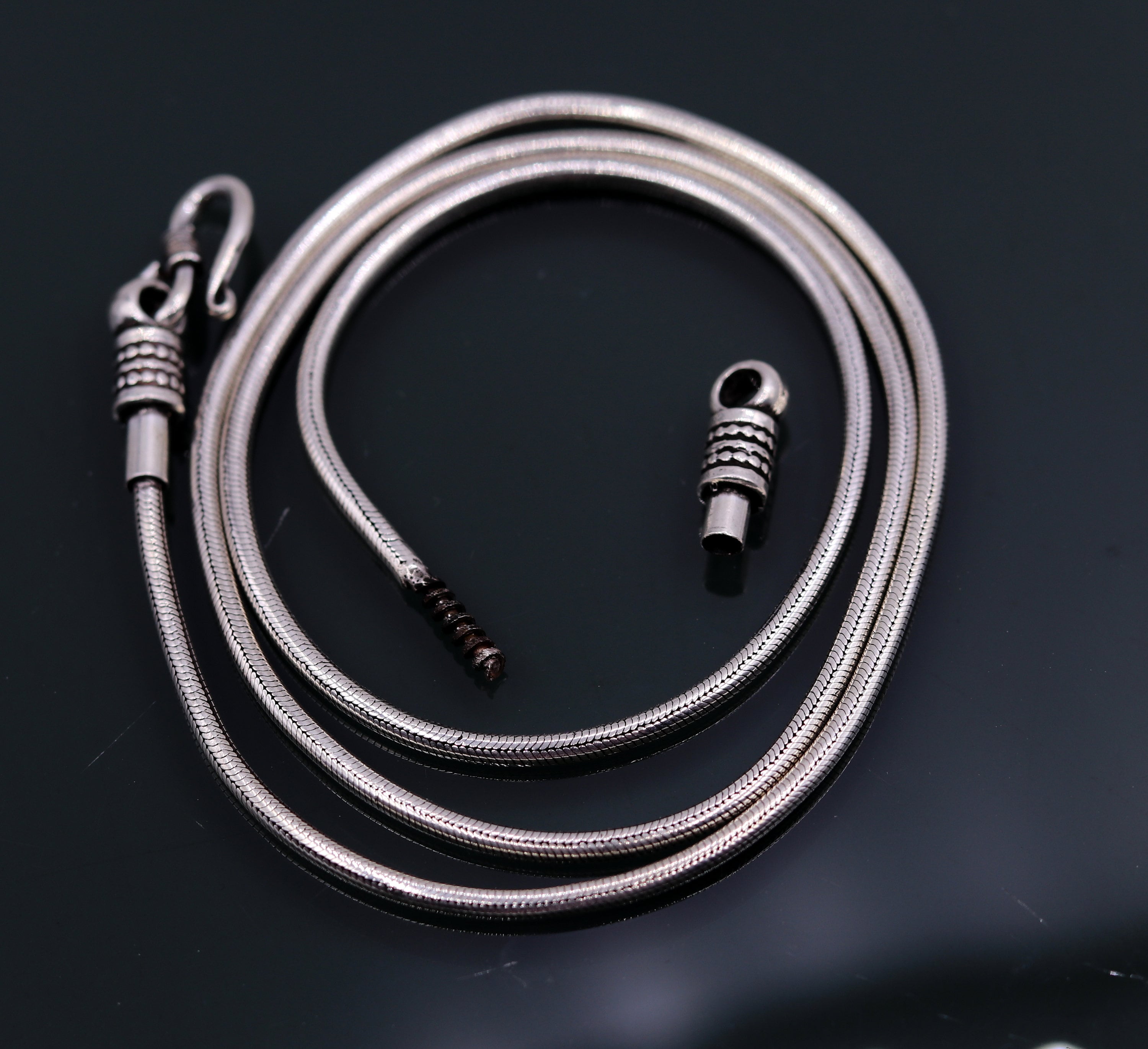 "Catena a vite lunga da 16\" a 30\" in argento sterling 925, catena a serpente fatta a mano, catena pendente, catena per collana, catena in argento ossid"