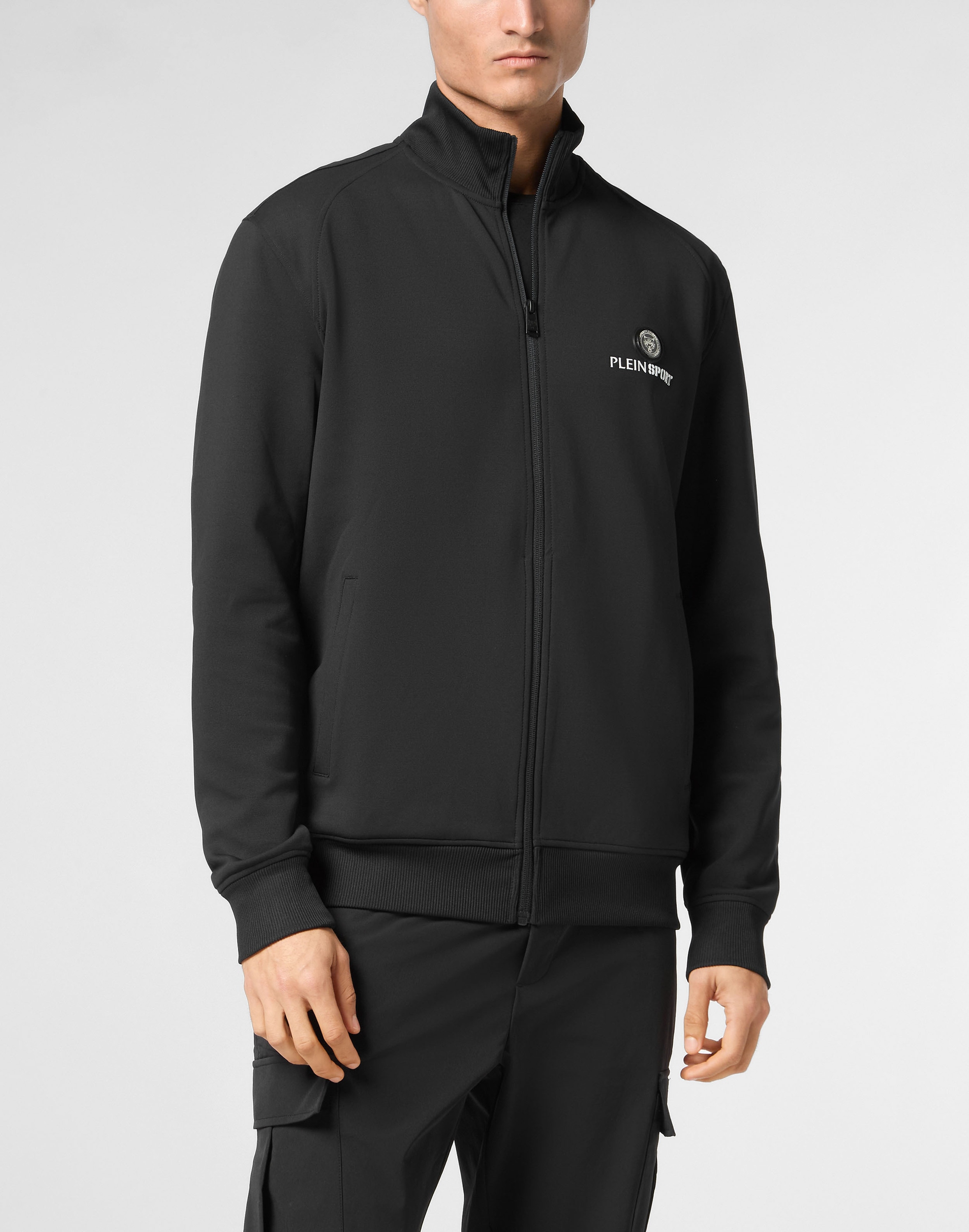 Yoga-Sweatjacke PLEIN SPORT "Sweatjacke", Herren, Gr. XXL, schwarz (02, schwarz), Obermaterial: 95% Polyester, 5% Elasthan, Sweatjacken Image