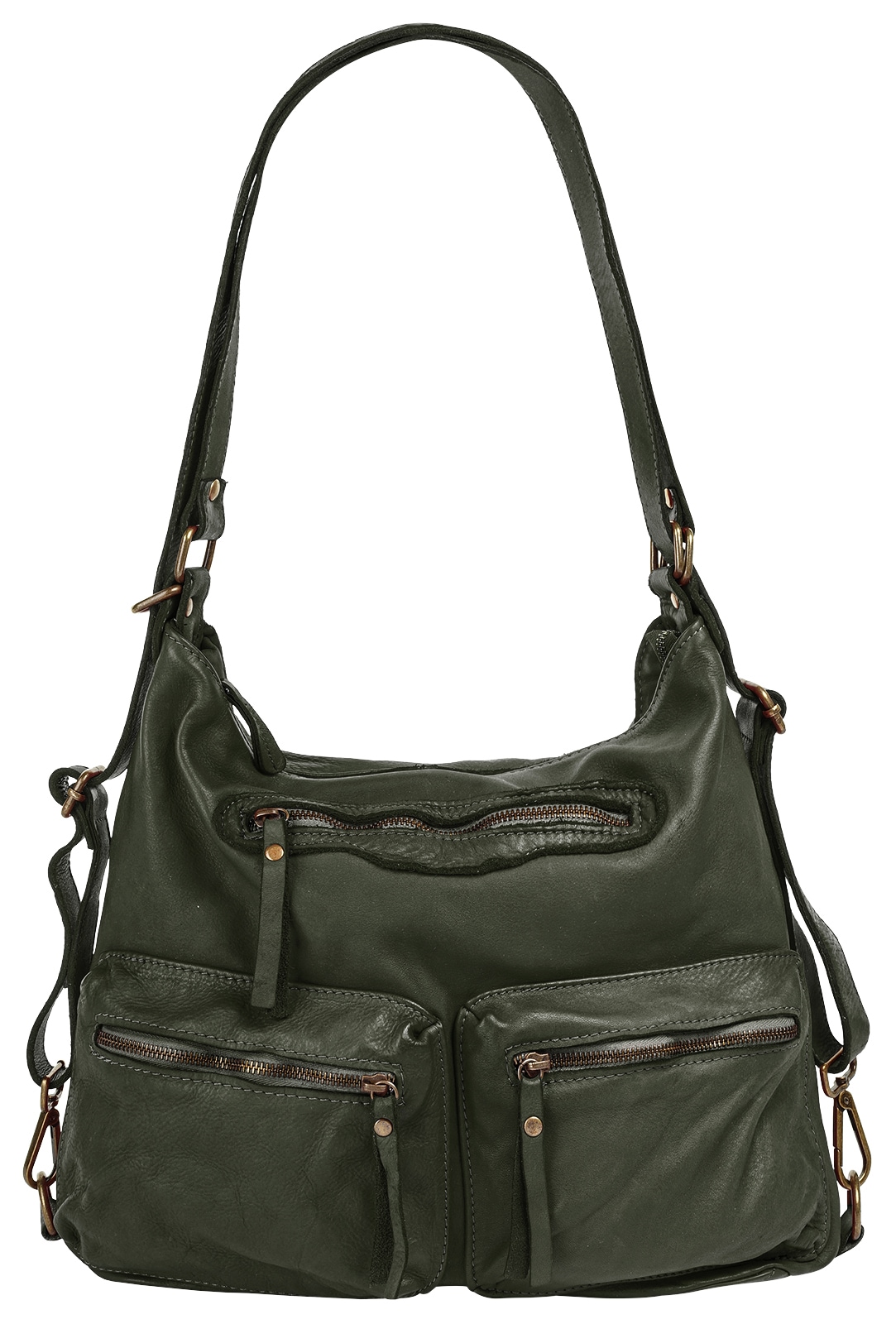 Shopper SAMANTHA LOOK, Damen, Gr. B/H/T: 34cm x 33cm x 13cm onesize, grün (dunkelgrün), Leder, vintage, Taschen Shopper, echt Leder, Made in Italy