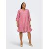 Tunikakleid ONLY CARMAKOMA "CARTHYRA LIFE PEPLUM DRESS WVN", Damen, Gr. 48, N-Gr, bleached mauve aop:vibrant leo, Web, Obermaterial: 100% Baumwolle, bedruckt, modisch, regular fit knieumspielend, V-Ausschnitt, 3/4-Ärmel, Kleider, aus Musselin