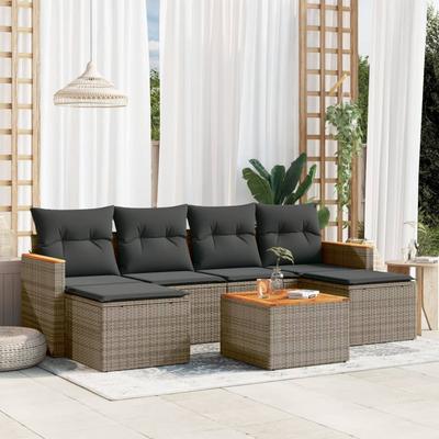 TEMU 7pcs Garden Sofa Set With Cushions Grey Poly Rattan Image