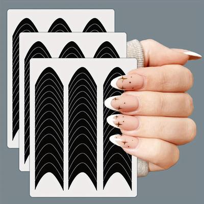 TEMU 3 Sheets Self-adhesive French Tip Nail Guides - Shape Design, Plastic Black Stickers For Diy Manicure, Easy Application Nail Art Stencils For Home Use, Nail Tech Supplies Image