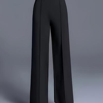 TEMU Women's Plus Size Elegant Solid Black Suit Pants With Pockets - , Straight Leg, Medium Stretch Fabric, For Office Or Casual Wear, Professional Attire | Design, Pant Suits Image