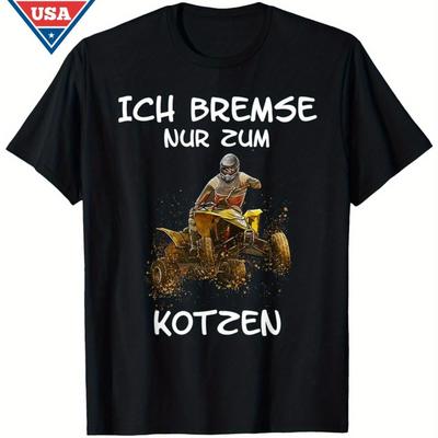 "TEMU Retro Atv Off-road Biker T-shirt For - "i Only Break To " Graphic Tee, 100%, Short Sleeve, Casual Outdoor Shirt, Black Cotton Printed Shirts" Image