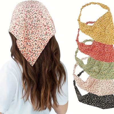 TEMU 5pcs Floral Chiffon Headbands For Women - Vibrant Floral Print, Bohemian Style, Elastic Hair Scarves In Assorted Colors (pink, Yellow, Green, Orange, Black) Image