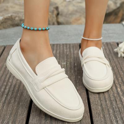 TEMU Women's Casual Slip-on Loafers - Comfortable Round Toe Flats, Lightweight Fabric Upper, Rubber Sole, Beige, Wear, , Versatile Footwear | Minimalist | Durable Traction Footwear Image