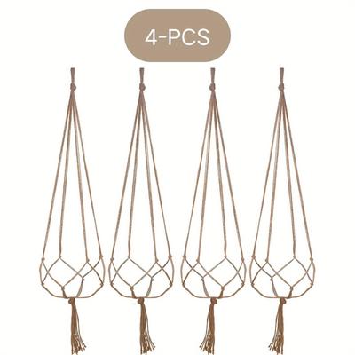 TEMU 2/4pcs Vintage Rope Plant Hanging Basket, Handmade Striped Rectangular Lightweight Flower Pot Stand, Indoor And Outdoor Balcony Hanging Decoration, Home Garden Supplies No ! Image