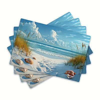 TEMU 4pcs Linen Table Placemat Set, Shell Pop Home Placemat, Seasonal Holiday Decor Rustic Vintage Washable Table Runner 12x18 Inches Image