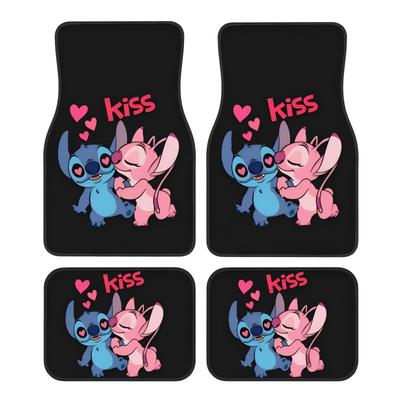 TEMU 4pcs Stitch Valentine's Day Theme Car Mat Set Stylish Floor Mats Suitable For Cars, Trucks, And Suvs Image