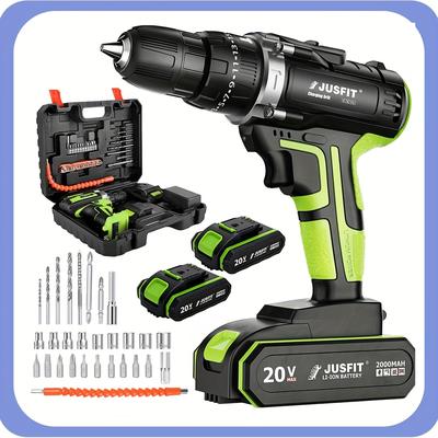 TEMU 29pcs Cordless Drill Set, 20v Brushless Impact Drill With 2 * 2000mah Lithium-ion Battery, Screwdriver Set Clutch, Drill For Drilling And Screwing Image