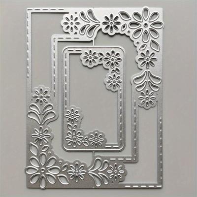 TEMU 1pc Rectangle Flower Metal Cutting Dies Diy Scrapbooking Embossing Frame Stamps Mould Stencils Image