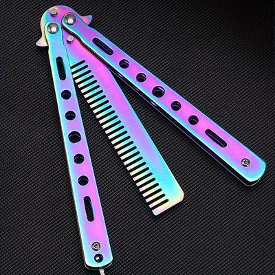 TEMU Stainless Steel Foldable Hair Combs - Durable, Easy To Carry With Metal Handles - Ideal For Beginners And Stylists, Stylish Hair Care Tools | Vibrant Combs | Metallic Finish Image