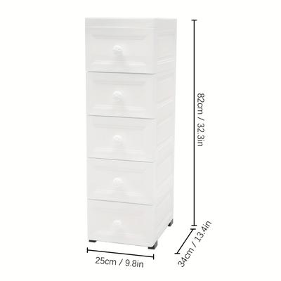 TEMU Modern 5-drawer White Storage Cabinet With Wheels - Organizer For Office, Living Room, Bedroom, Bathroom - Pp Material, Easy , Room Storage Cabinet | | Pp Cabinet, Cabinet Storage Image