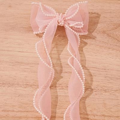 TEMU 1/2pcs Pearl Bow Ribbon Hairpins, Fabric Party Hair Accessories, Braided Hair Clips For Girls, Sweet , Uncharged, No Effect, Christmas & Halloween Themed Image