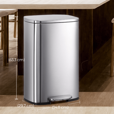 TEMU Waste Bin 50 L, Kitchen Waste Bin, Kitchen Trash Can With Lid And Inner Bin, Steel, Odor Sealing, Rust-resistant, Softclose Lid, Reinforced Inner Bucket Image