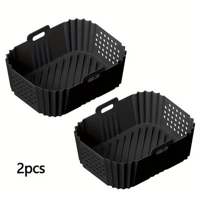 TEMU 1/2pcs Sl401 Sl400 Double-layer Xl 2-basket Air Fryer Silicone Liner Reusable Silicone Basket Non Stick Oven Baking Tray, Easy To Clean Air Fryer Silicone Pot, Suitable For Air Fryer Accessories Image