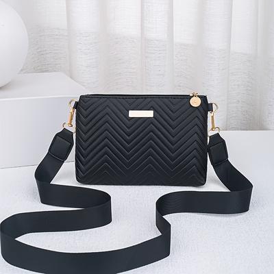 TEMU Pattern Crossbody Bag For Women - Casual Synthetic Leather Shoulder Purse With , Zip Closure & Polyester Lining, Everyday Shoulder Bag|wavy Texture Bag|synthetic Leather Bag, Small Crossbody Bag Image