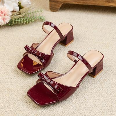 TEMU Women's Burgundy High Heel Sandals - Elegant Strappy, Open-toe Design With Bow Accent, Summer And Formal Occasions, Formal Footwear | Elegant Strap Sandals | Synthetic Upper, High Heel Sandals Image
