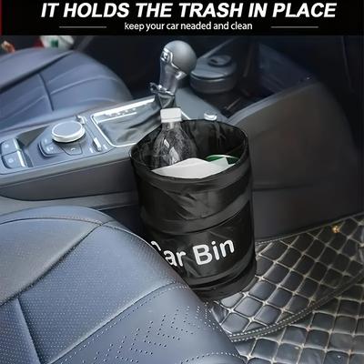 TEMU Collapsible Car Trash Bin - Durable Nylon Material, Leak-proof Design, Compact & Portable For Vehicle, Home, Office, Travel, And Camping, Travel Waste Disposal | Portable Bin | , Trash Bag Holder Image
