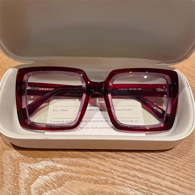 TEMU 2170 Women's Large Frame Glasses With Square Tr90 Optical Frames, Stylish Street Photography Women's Decorative Glasses In , Without Battery Image