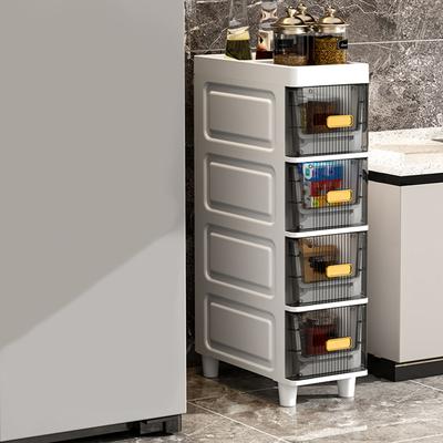 TEMU 4- Tier Slim Bathroom Storage Cabinet Narrow Bathroom Floor Cabinet For Small Spaces Image