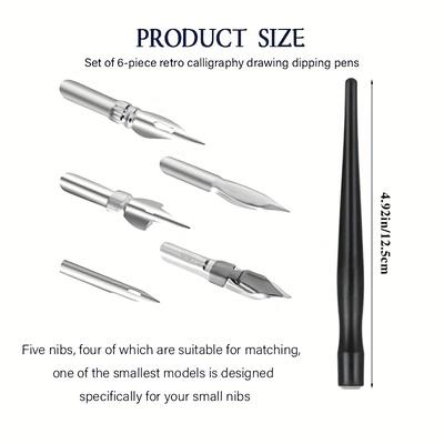 TEMU Slant Calligraphy Set, Comic Nib Set, Liquid Writing Pen, Calligraphy Dip Pen And Nib Set With 5pcs Stainless Steel Nib Replacement Nibs For Writing, Drawing, Signing Image