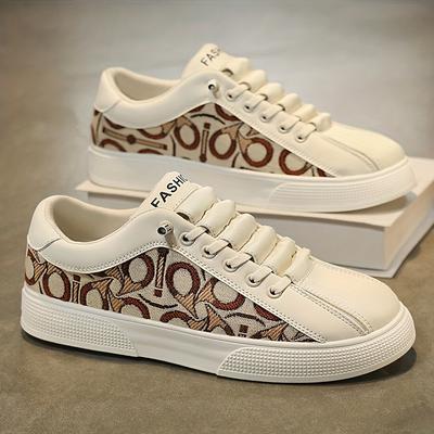 "TEMU Men's Embroidered Casual Sneakers - Breathable, Thick-sole Sneakers With Stylish "sport" Design In Black, White, And Brown/white Patterns, Casual Attire And Street Style" Image
