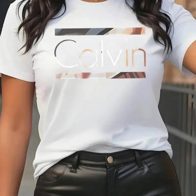 "TEMU Women's Casual "" Print T-shirt - Short Sleeve, Round Neck, , Relaxed Fit, Casual Wear|graphic Tee|" Image