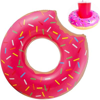 TEMU Tk Donut Swimming Ring Pink - . 120 Cm Air Mattress For Pool & Water - Children & Adults & 1x Inflatable Drink Holder Image