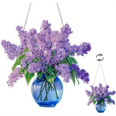 TEMU 5d Diy Violet Flower Diamond Painting Kit - Acrylic Gem Art Pendant, Double-sided, Irregular Shape For Adults Image