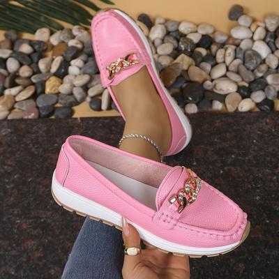 TEMU Women's Pink Cover Loafers - Slip-on Casual Shoes With Metallic Decor, Lightweight & Comfortable For All , Casual Footwear | Design | Construction, Ladies Shoes Image