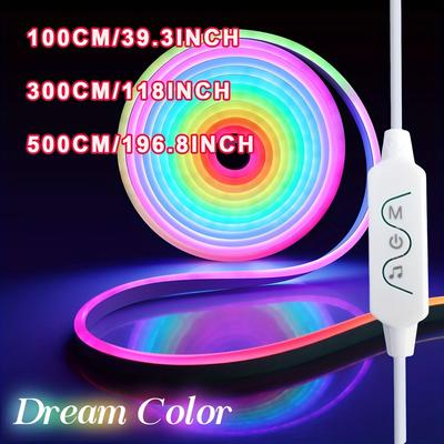 TEMU 39.3inch/118inch/196.8inch Neon Lights, Usb Powered, With 3 Button Controls, Rgb Led Rope Lights, , Smart Neon Lights For Bedrooms, Living Rooms, And Gaming Rooms Image