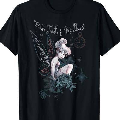 TEMU Men's Peter Pan & Believe Graphic T-shirt - 100% Cotton 200gsm Casual Short Sleeve Round Neck Tee With Fairy Dust & For Summer Casual Wear, Leisure Clothing | Print Top | 100% Cotton Tee Image