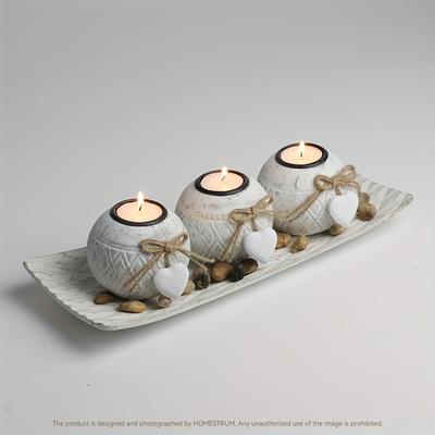 TEMU 4pcs/set Wooden Candle Holder, Natural Wooden Leaf Candle Holder With Tray And Marble- Home Decor And Gift , Farmhouse Decor, Halloween Decor Image