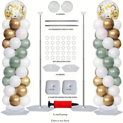 TEMU 39pcs Balloon Arch Stand, Adjustable Metallic Height, Golden And White, With Balloon Clips And Pump, For Wedding, Birthday, Graduation, Shower Party Decoration Image